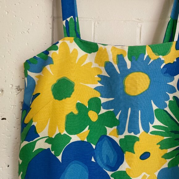 J. Crew | Blue/Green/Yellow Floral Linen Blend Shift Dress 4 - Picture 4 of 7